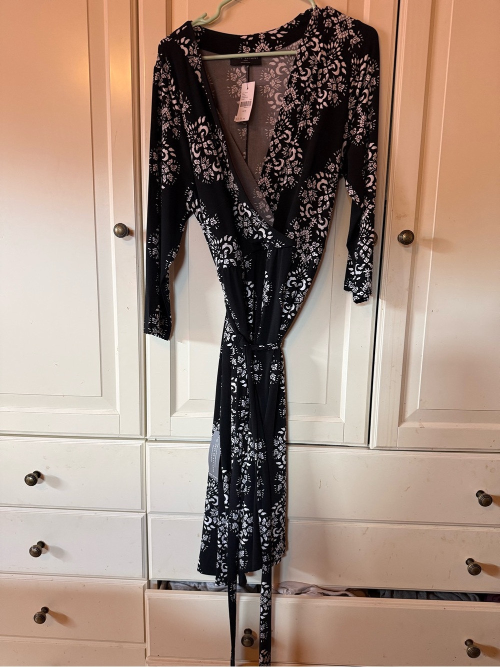 Lane Bryant Black and White Floral Long Sleeve Wrap Dress